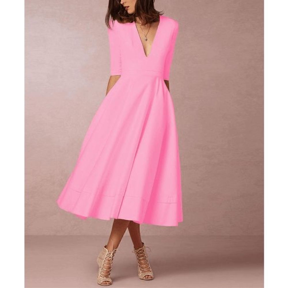 Michel Laperle Pink V-Neck Fit & Flare Dress M #1873-D2